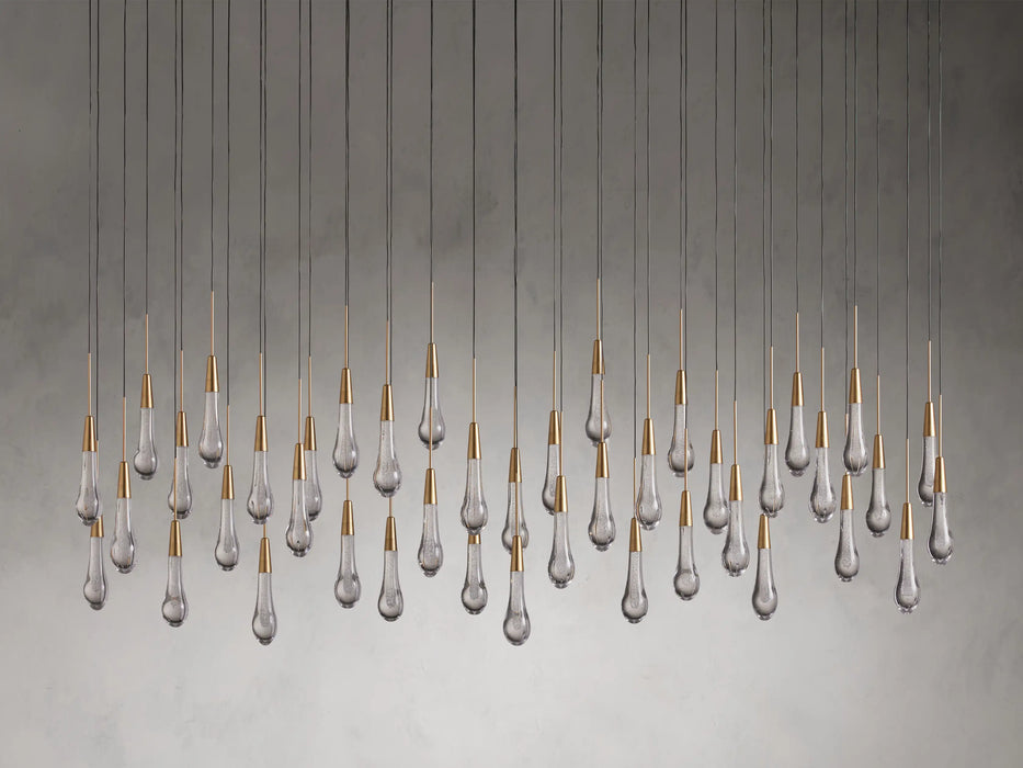 Lámpara de araña de cristal lineal con forma de gota de lluvia en cascada moderna para comedor/isla de cocina
