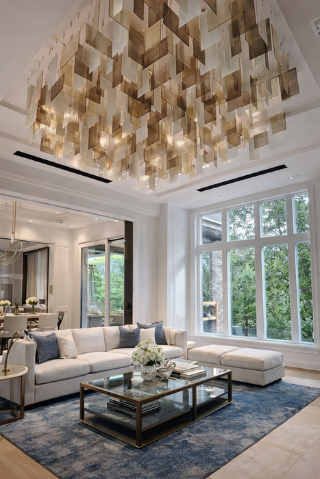 Modern Layered Amber & Clear Textured Glass Panel Ceiling Light for Hotel Lobby/Living Room