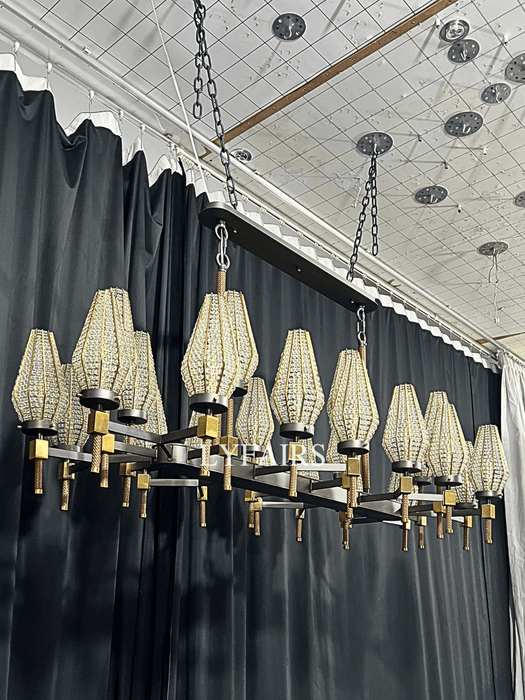 Modern Rectangular Crystal Shade Chandelier for Dining Room