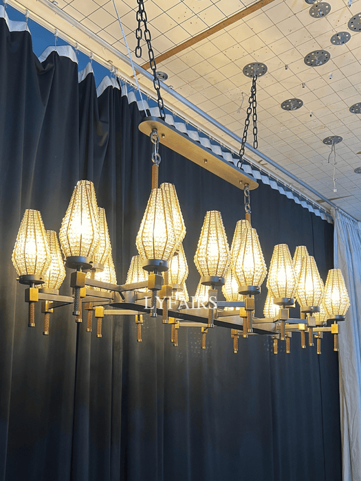 Modern Rectangular Crystal Shade Chandelier for Dining Room