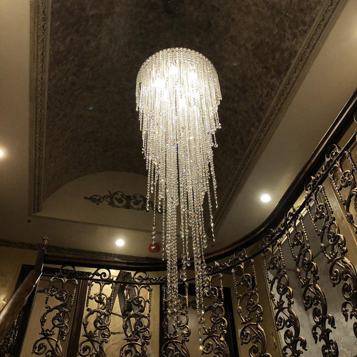 Extra Large Flush Mount Crystal Tassel Pendant Chandelier for Living Room/High-Ceiling Room/Foyer