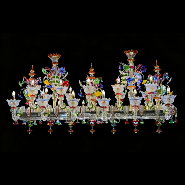 Luxury Palace Style Colorful Handmade Floral Crystal Linear Chandelier