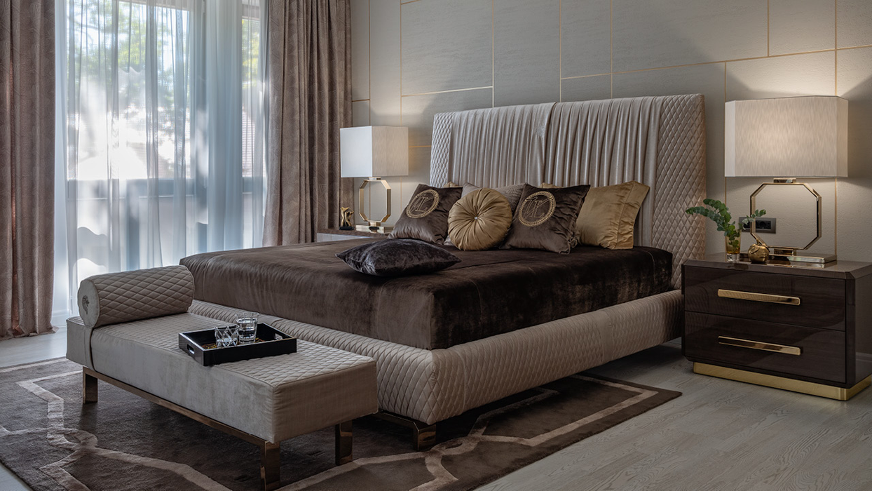 Italian Modern Luxury Quilted Vertical Channel Upholstered Bed