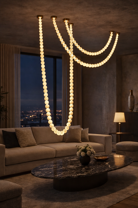 Modern Alabaster Pearl-Chain Pendant Light
