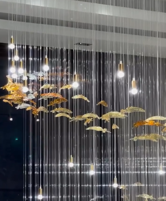 Modern Ascending Spiral Floating Glass Feather Chandelier with Bulbs