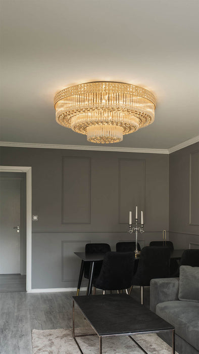 Lámpara de araña de cristal empotrada de lujo, redonda, extragrande, de tres capas, para sala de estar
