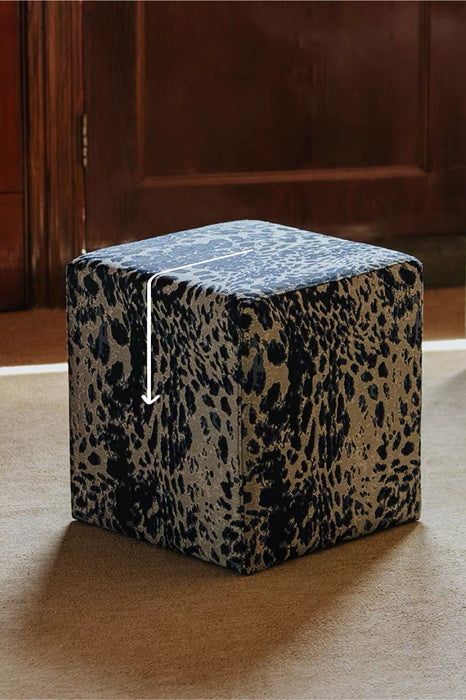 Mid‑Century Midnight Blue Leopard Block Accent Chair