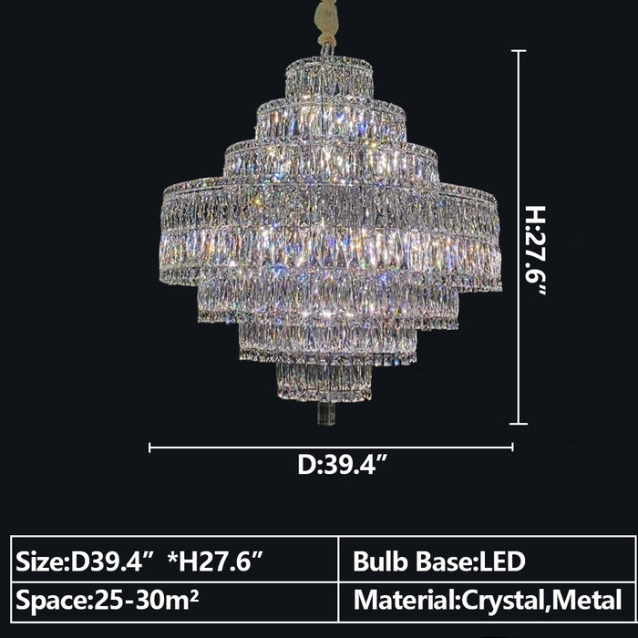 7layers:d39.4"*h27.6" Delicate Light Luxury Multi-layers Silver Round Crystal Chandelier For Living/Dining Room/Bedroom/Cloakroom