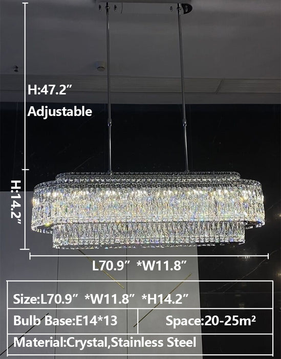 l 70.9"*w 11.8"*h 14.2"Stunning Modern Rectangle Sliver Ceiling Light Crystal Chandelier For Dining Table/Coffee Table/Living Room/Bedroom