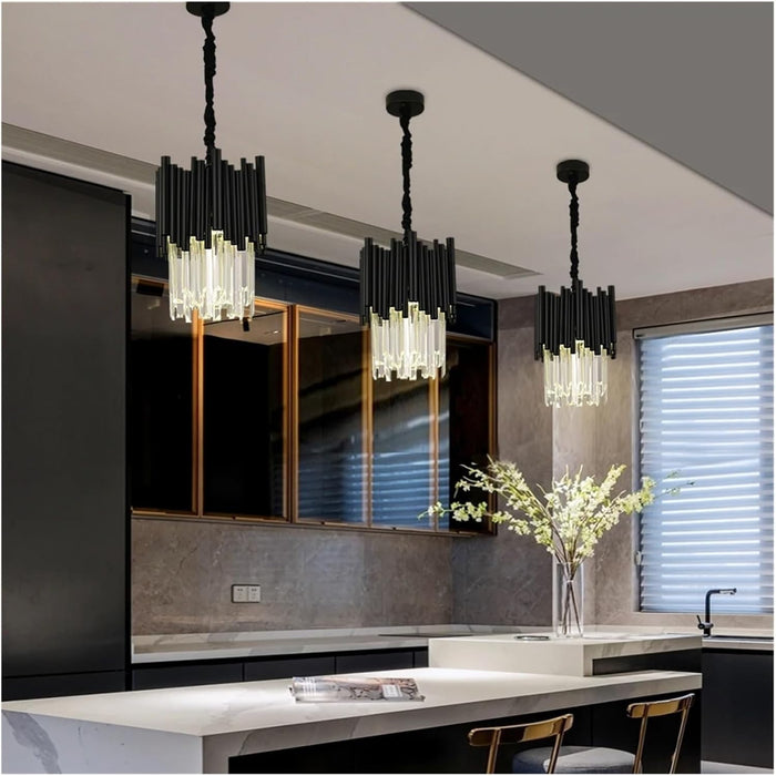 Modern Black Tube Crystal Pendant for Kitchen Island