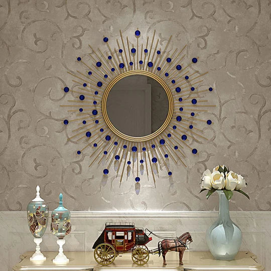 Sunburst con espejo decorativo de pared de acrílico azul