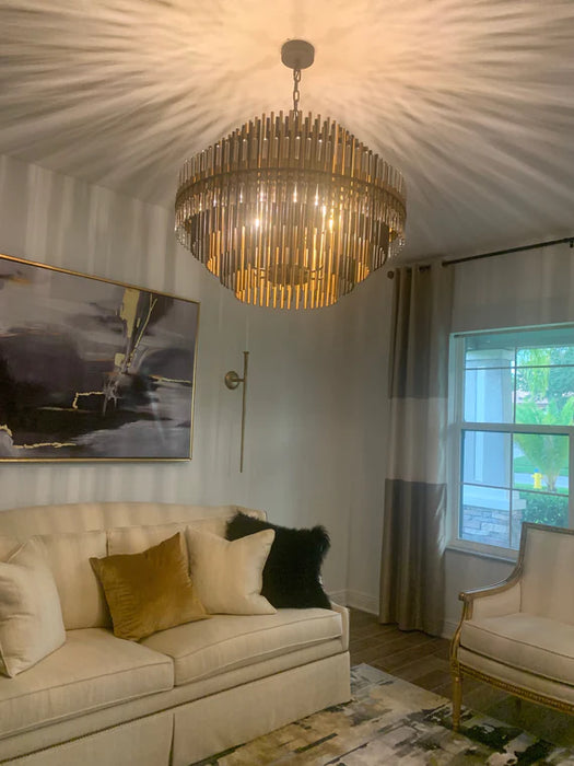 Lampadario rotondo in cristallo tubolare dal design moderno per soggiorno/camera da letto