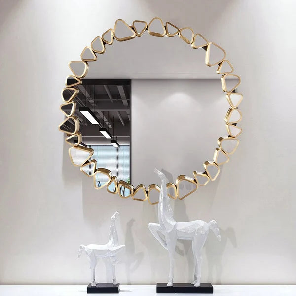 Modern Large Gold Round Pebble Wall Mirror Decor