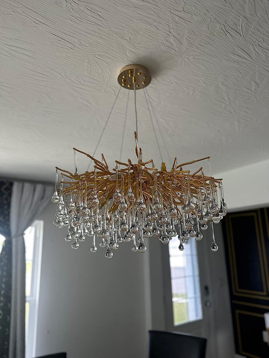 Splendido lampadario in cristallo con ramo di un albero con lampada da soffitto/luce in vetro trasparente a forma di goccia per soggiorno/sala da pranzo
