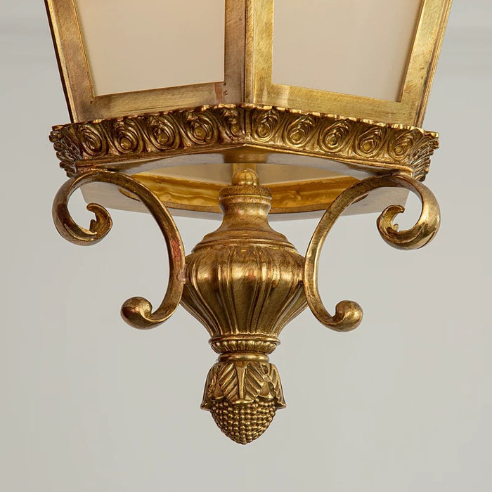 Vintage French Rococo Style Brass Glass Lantern Pendant Chandelier