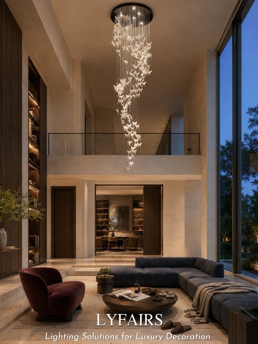 Modern Spiral Ceramic Butterfly Staircase Chandelier Ceiling Light Fixture for High Ceiling/Staircase/Entryway