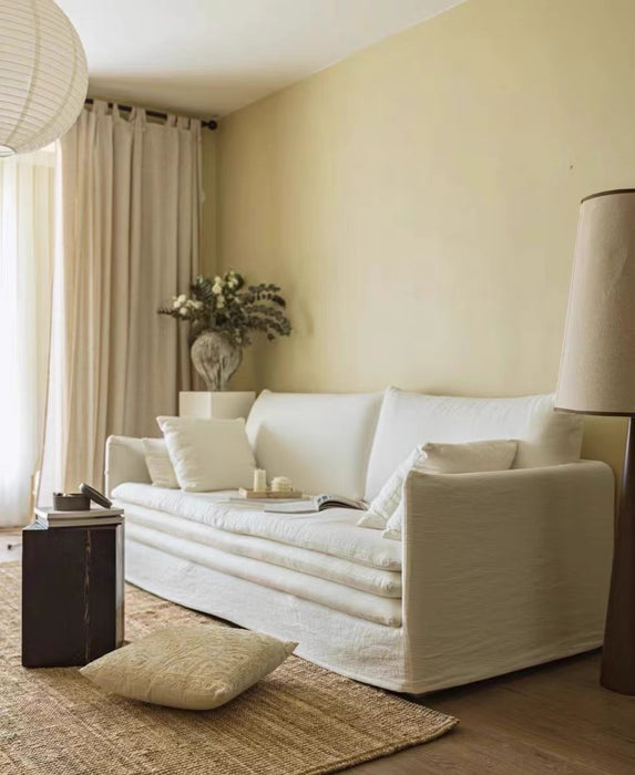 Tela de lino y algodón, sofá blanco crema extraíble y lavable, estilo Wabi-Sabi para sala de estar
