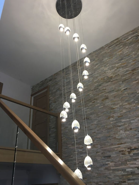 Extra Long Glass LED Droplight Chandelier Pendant for Staircase/Foyer