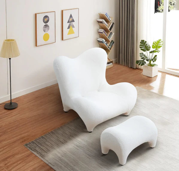 Nordic Minimalist Creative Tooth-shaped Wool Velvet Sofa Chair With Footstool For Living Room/Bedroom