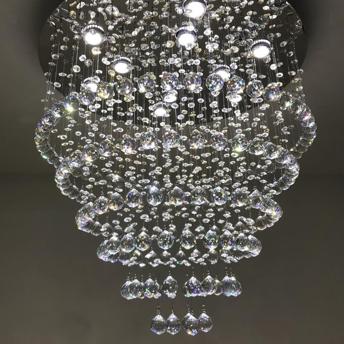 Lámpara de araña de cristal moderna con montaje empotrado en forma de gota para sala de estar/comedor