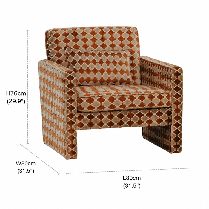 Retro Geometric Clover Amber Hush Cut‑Velvet Accent Armchair