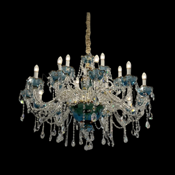 French Romantic Blue Crystal Designer Chandelier Modern Art Candle Branch Light Fixture For Bedroom/Living Room/Dining Room