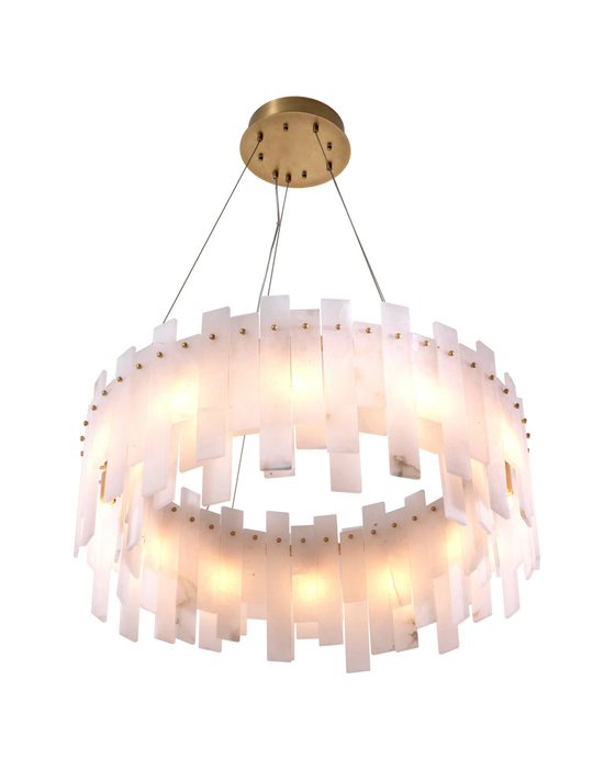 Modern Organic Slabs Round Alabaster Ring Chandelier