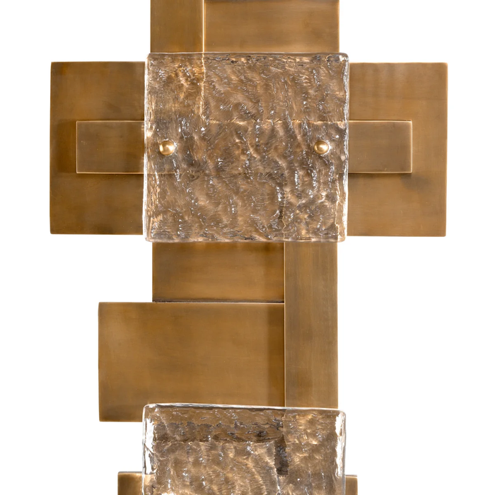 Modern Art Deco Geometric Brass Textured Glass Wall Sconce