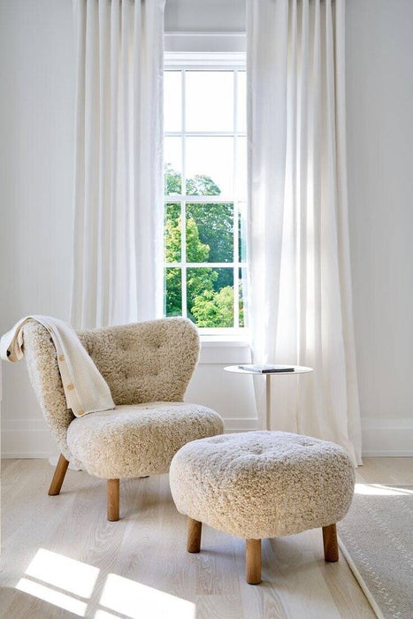 Classic Cozy White Fleece Plush Accent Lounge Chair with Ottoman