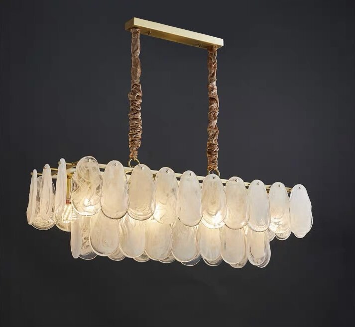 Lámpara de araña redonda de doble capa con carcasa de cristal de nube de arte creativo posmoderno para sala de estar y comedor