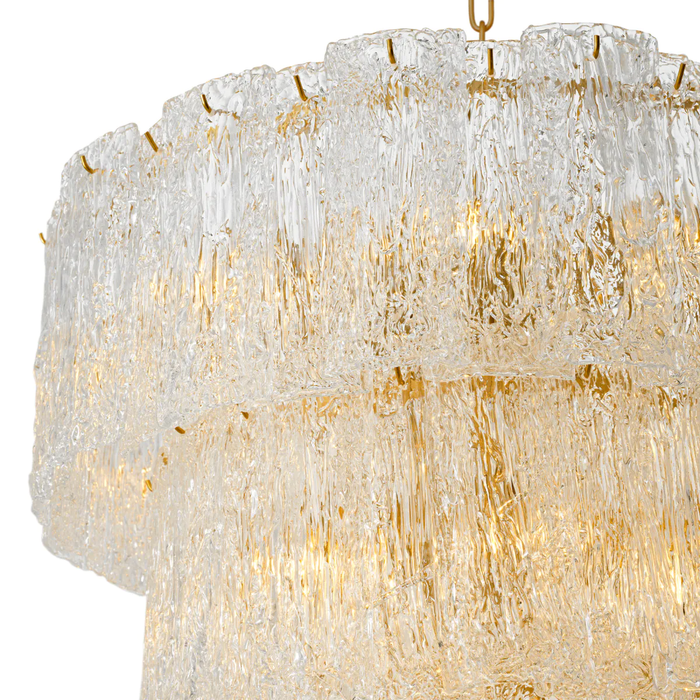 Modern Layered Falling Ribbed Textured Glass Chandelier