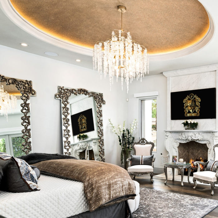 Lámpara de araña de rama de flor plateada elegante y ligera de lujo para sala de estar/comedor/dormitorio/pasillo