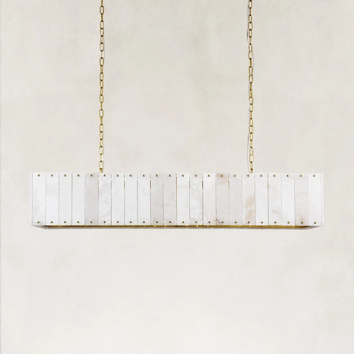 Modern Organic Enclosed Linear Alabaster Chandelier