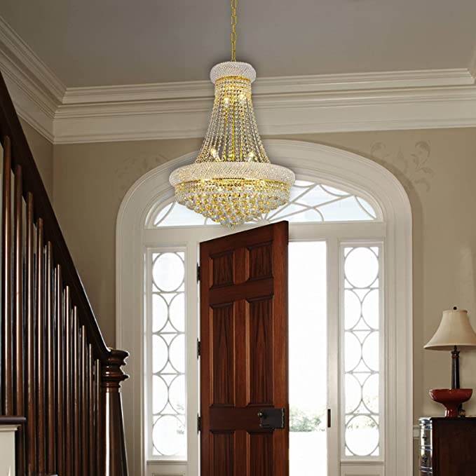 Luxury Empire Foyer Crystal Chandelier Pendant Ceiling Light Fixture In Gold/ Chrome Finish