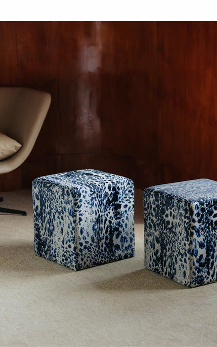 Mid‑Century Midnight Blue Leopard Block Accent Chair