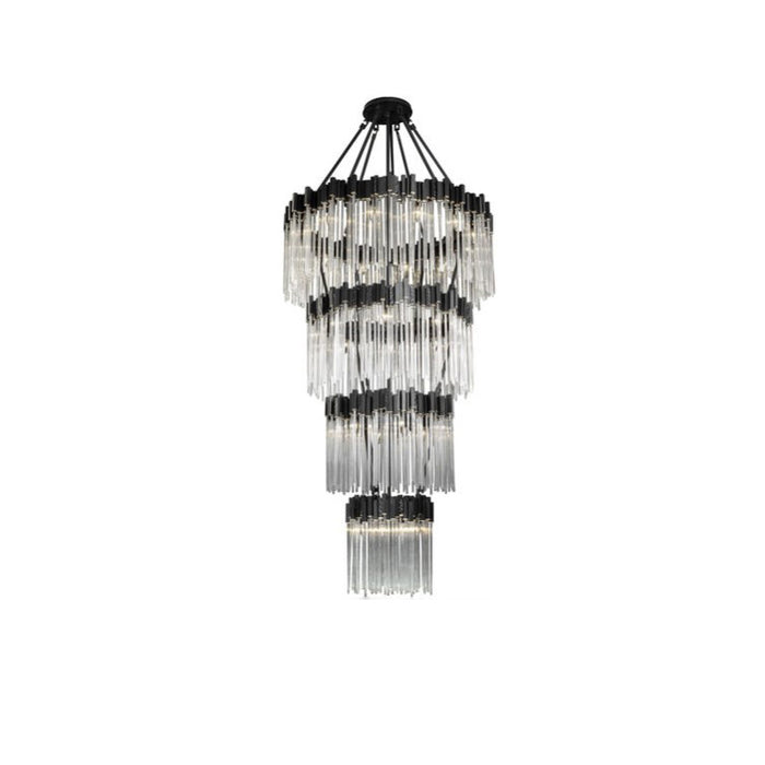 Black Large Elegant Multi-layers Glam Glass Metal Edging Chandelier for High-ceiling Staircase/Entryway/Living/meeting Room