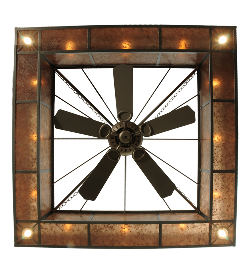 Rustic Square Frame Mica Chandelier Fan Light