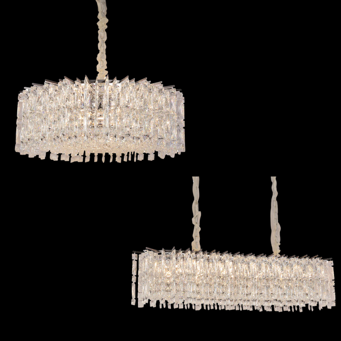 Lampadario moderno e lussuoso in cristallo di ghiaccio rotondo/rettangolare con finitura cromata per soggiorno/sala da pranzo/camera da letto 