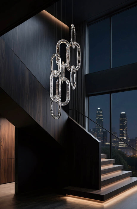 Modern Luxury Crystal Chain Cluster Chandelier for High Ceiling/Dining Room