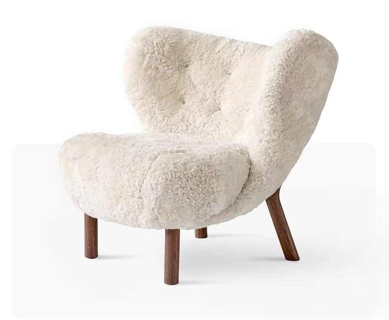Classic Cozy White Fleece Plush Accent Lounge Chair with Ottoman