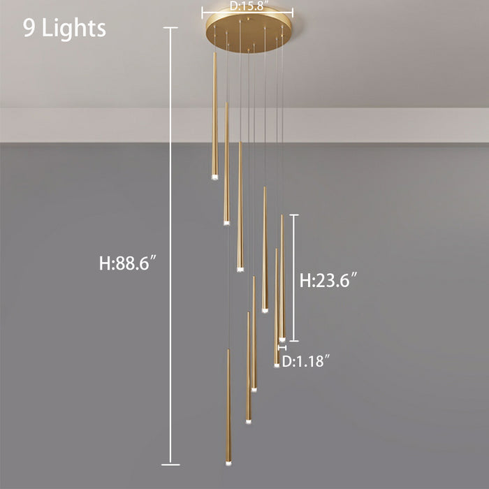 Minimalismo vestíbulo escalera lámpara colgante de techo accesorio de iluminación para sala de estar entrada en acabado dorado/negro