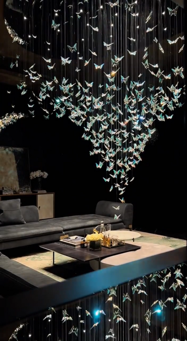 Luxury Cascading Iridescent Butterfly K9 Crystal Art Chandelier