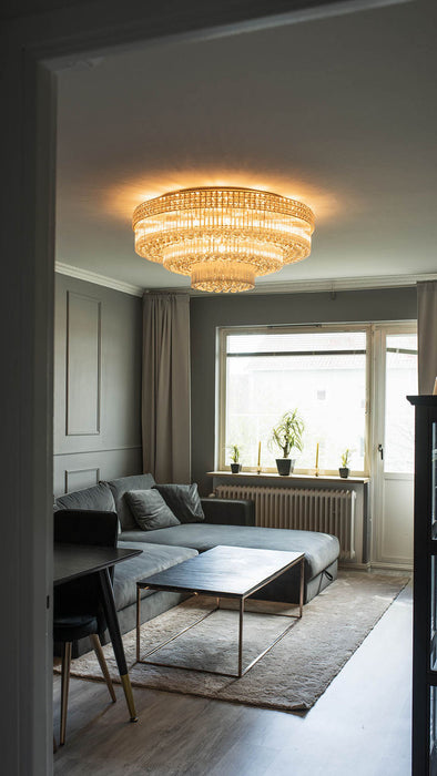 Extra Large Three Layers Round Luxury Flush Mounted Crystal Chandelier for Living Room