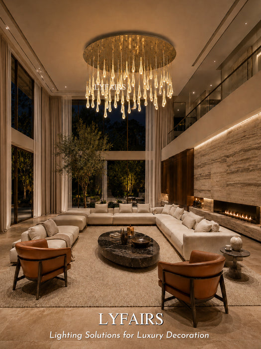 Oversized Modern Cascade Long Raindrop Crystal Chandelier