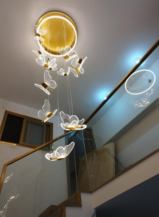 Lámpara de techo de escalera de vestíbulo de lujo, candelabro de mariposa nórdico, para sala de estar/comedor