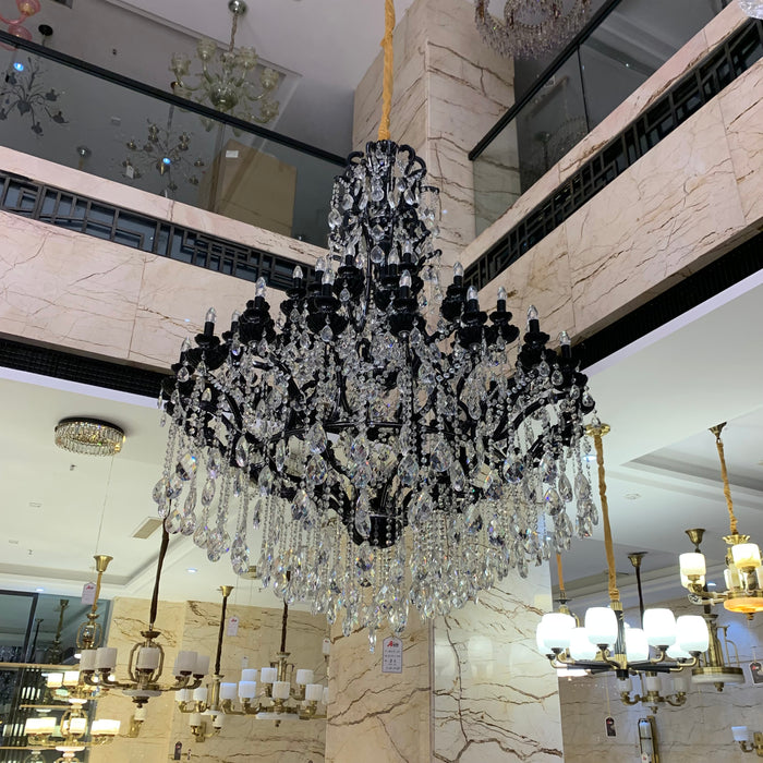 Extra Large Crystal Candle Chandelier in Black Finish for Living Room/Foyer/Staircase/Hotel