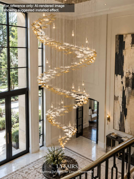 Modern Ascending Spiral Floating Glass Feather Chandelier with Bulbs