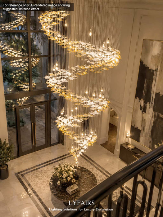 Modern Ascending Spiral Floating Glass Feather Chandelier with Bulbs