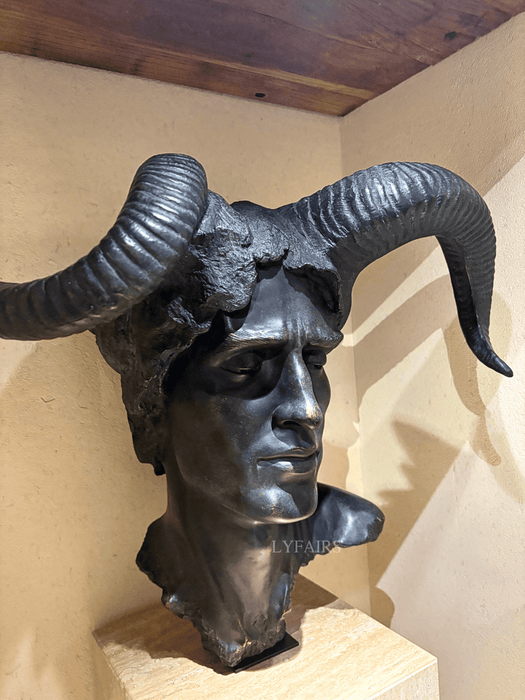 Black Ram-Horned Face Sculpture