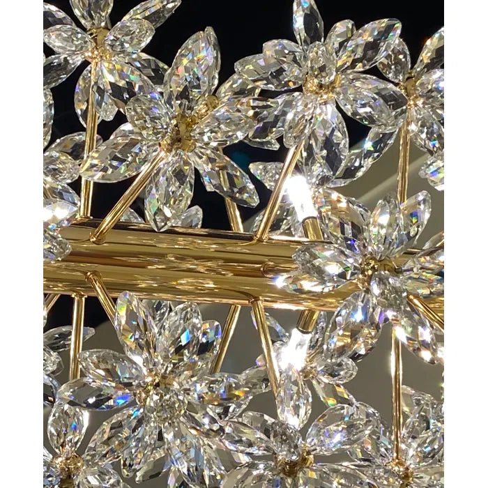 Lámpara de araña de flores de cristal redonda con diseño de arte moderno para dormitorio/sala de estar
